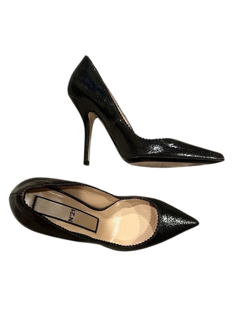 No. 21 Black Patent Pointed Toe Stiletto Pumps